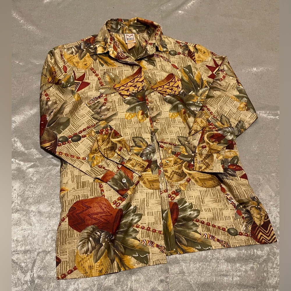 Vintage  100% silk long sleeve button down top